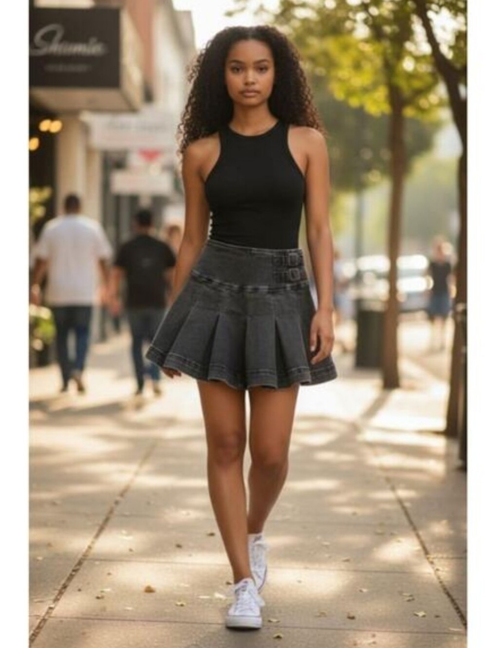 Wild Fable Rinsed Black Pleated Mini Jean Skirt With Undershorts - Size 0 Womens